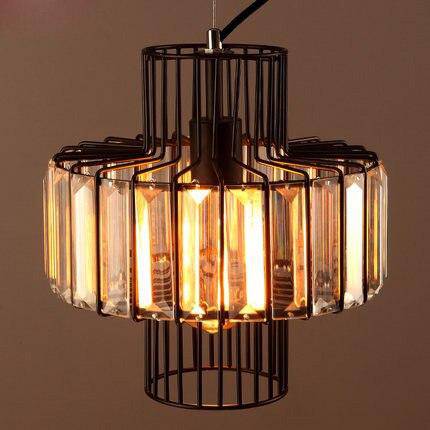 Suspension retro LED avec abat-jour en métal et verre Cristal