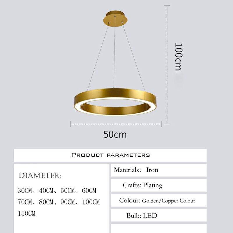 Suspension design LED avec cercle en métal aux bords épais Luxury