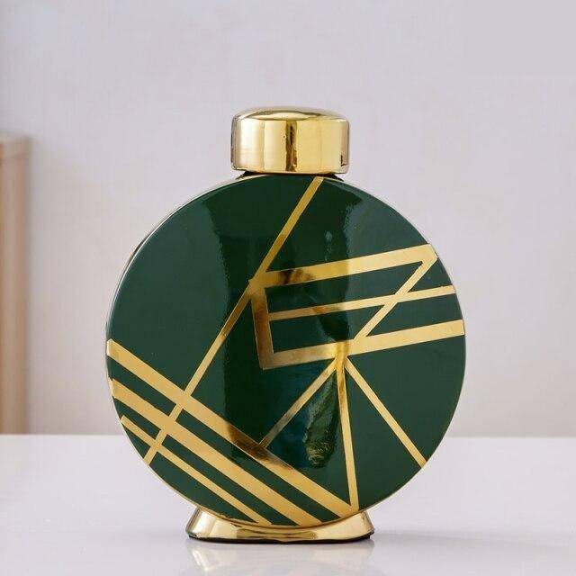 Vase design noir aux motifs géométriques abstraits dorés Luxury