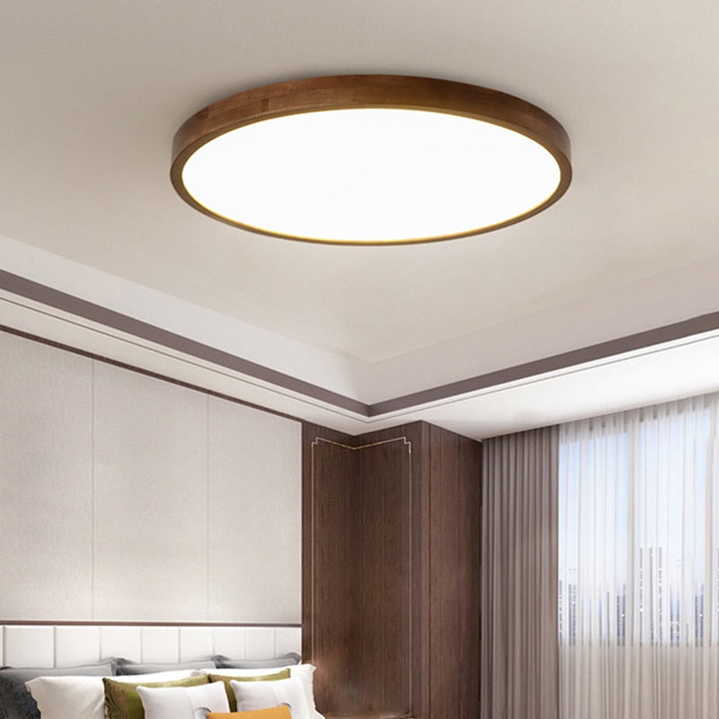 Plafonnier moderne LED en forme géométrique en bois Evelyn