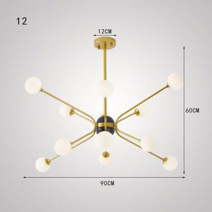Lustre design doré avec plusieurs branches American