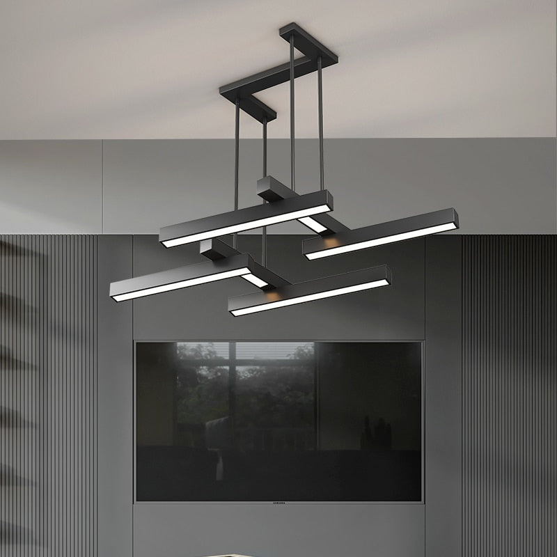Lustre design LED en forme de Z métallique et noir Yeray