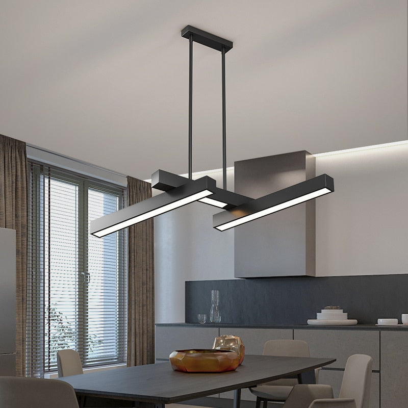 Lustre design LED en forme de Z métallique et noir Yeray
