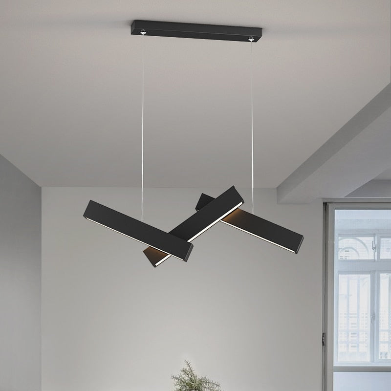 Lustre design LED en forme de Z métallique et noir Yeray