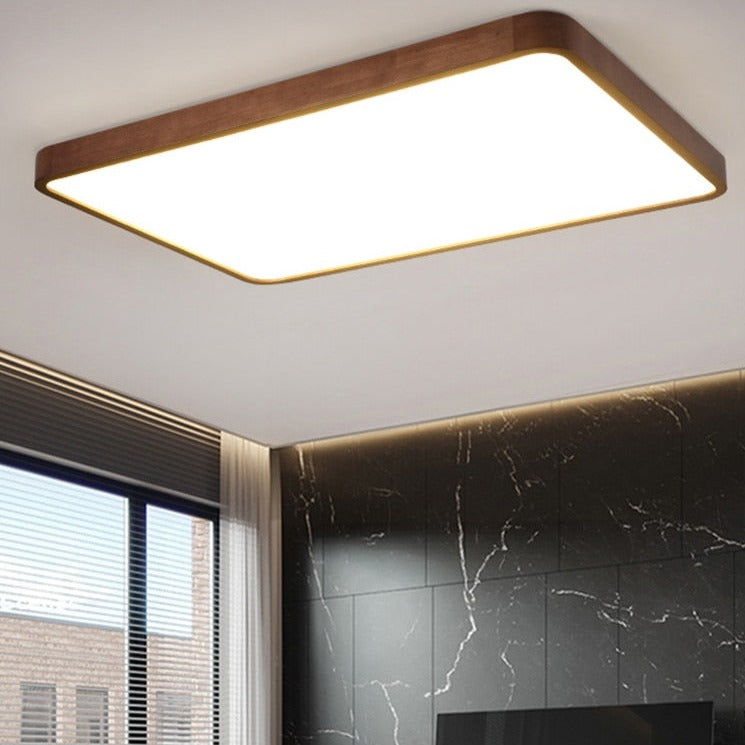 Plafonnier moderne LED en forme géométrique en bois Evelyn