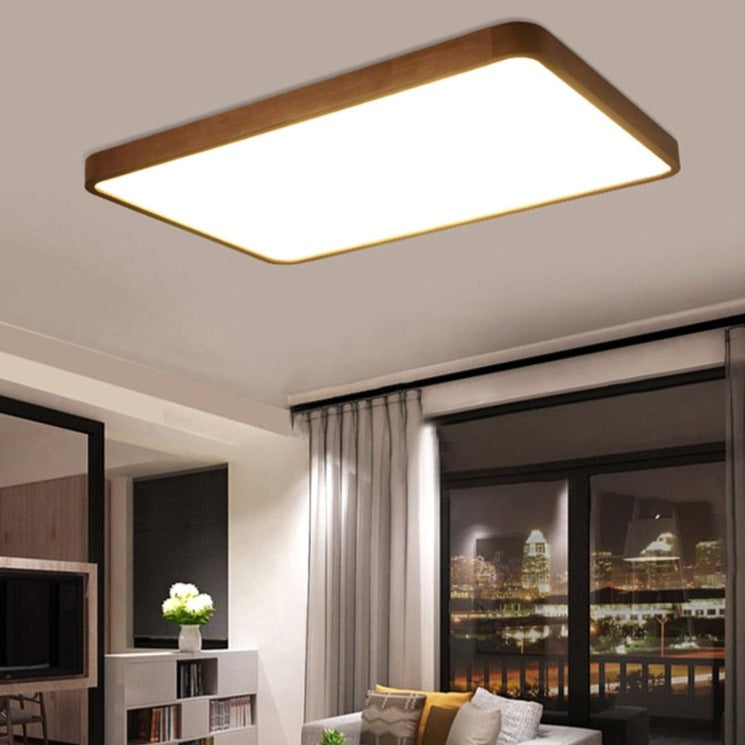 Plafonnier moderne LED en forme géométrique en bois Evelyn