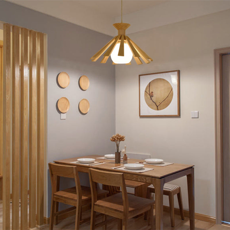 Suspension scandinave LED avec abat-jour conique en bois Xander