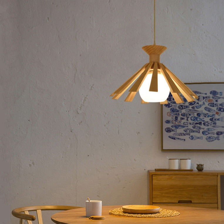 Suspension scandinave LED avec abat-jour conique en bois Xander