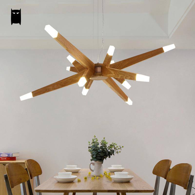 Lustre design à LED avec branches en bois Contemporary