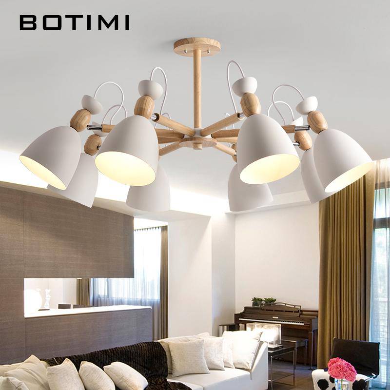 Lustre LED avec bras en bois et abats-jours arrondis