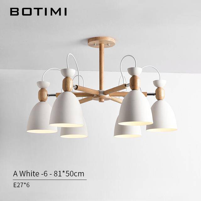 Lustre LED avec bras en bois et abats-jours arrondis