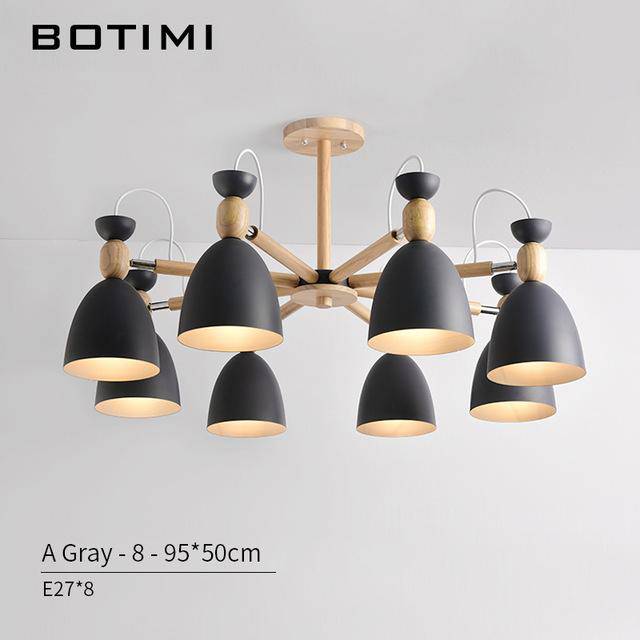 Lustre LED avec bras en bois et abats-jours arrondis