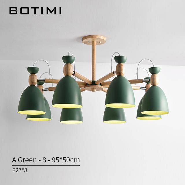 Lustre LED avec bras en bois et abats-jours arrondis