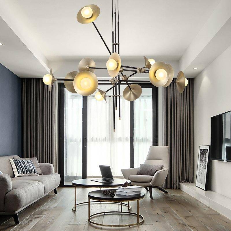 Lustre design à LED avec branches articulées et lampes dorées Modern