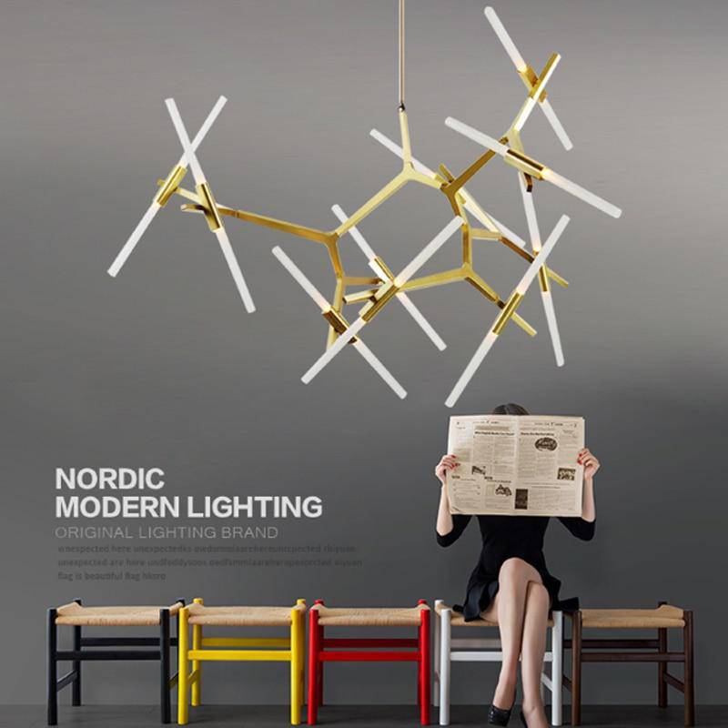 Lustre design scandinave avec plusieurs branches en tube