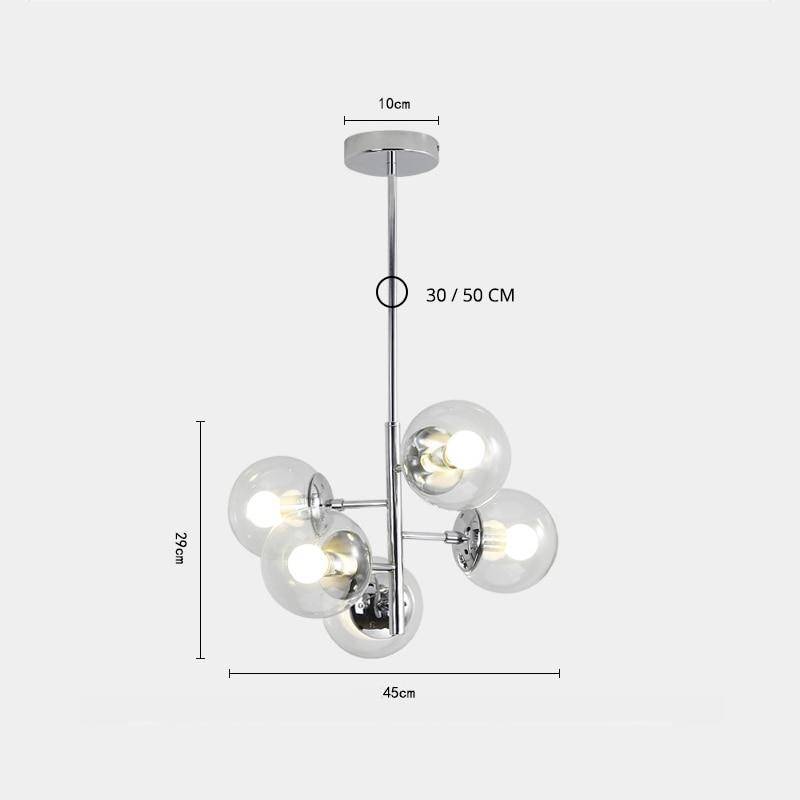 Suspension design LED chromée et boule en verre