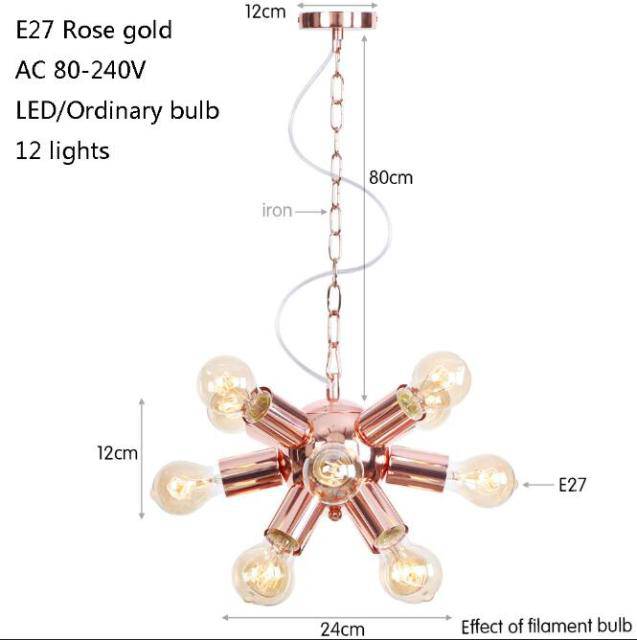 Lustre design LED en métal rose gold avec plusieurs lampes Fly