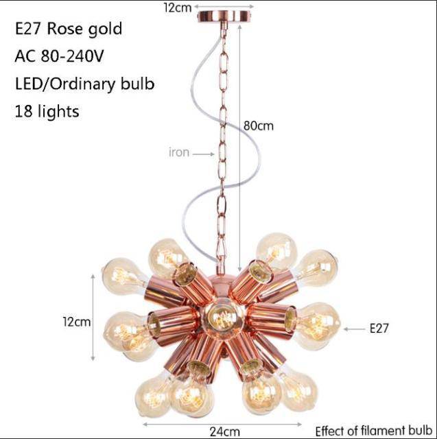 Lustre design LED en métal rose gold avec plusieurs lampes Fly