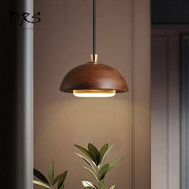 Suspension design en bois demi boule à LED