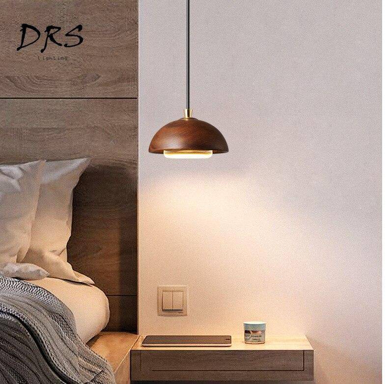 Suspension design en bois demi boule à LED