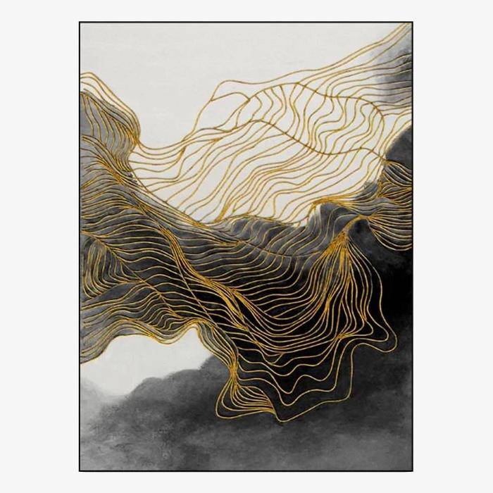 Tapis rectangle design noir et blanc à détail doré