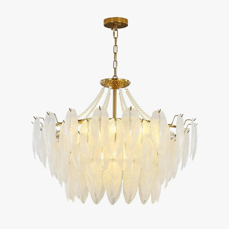 Lustre de luxe avec morceaux en cristal Vintage perle décorative plume