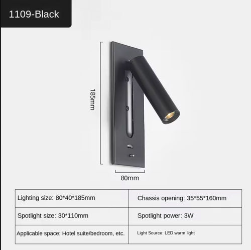 Applique murale intérieure 110-240V 3W avec chargement USB