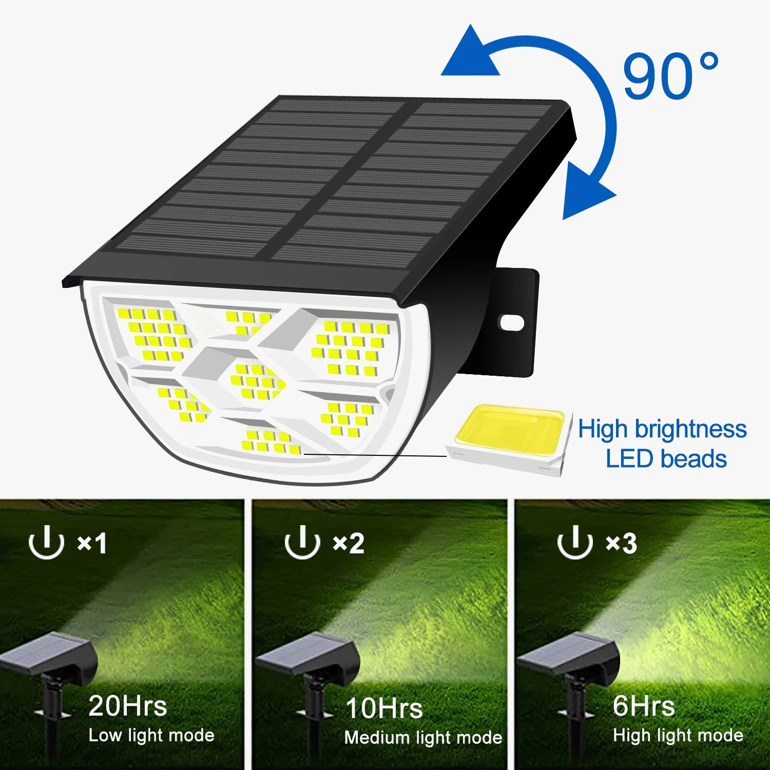 72/68LED spots solaires extérieur étanche jardin solaire paysage projecteurs 3 Modes appliques murales porte arrière-cour Garage plate-forme