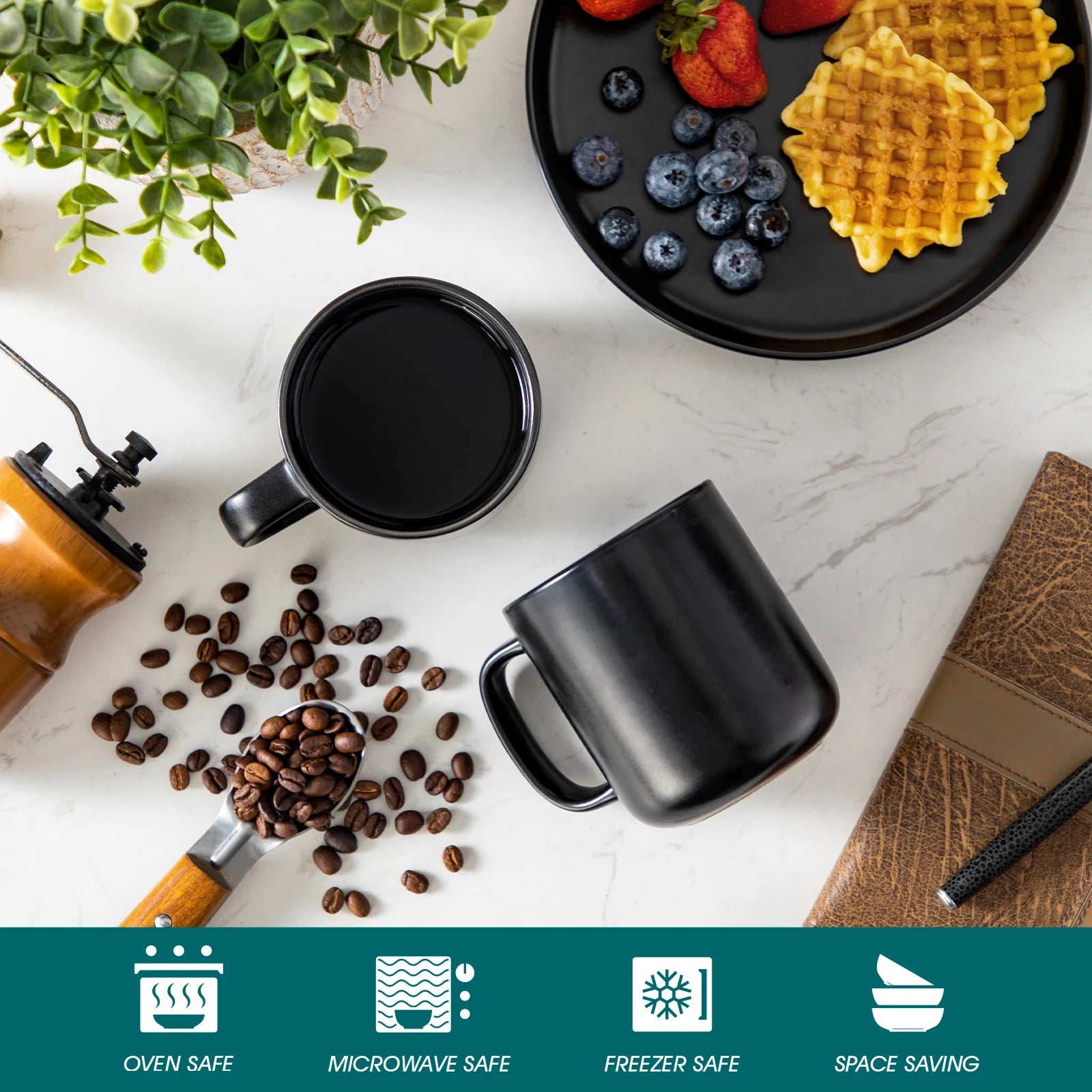 Ensemble tasses café grès mat design moderne 460ml - vue 4 sur 5