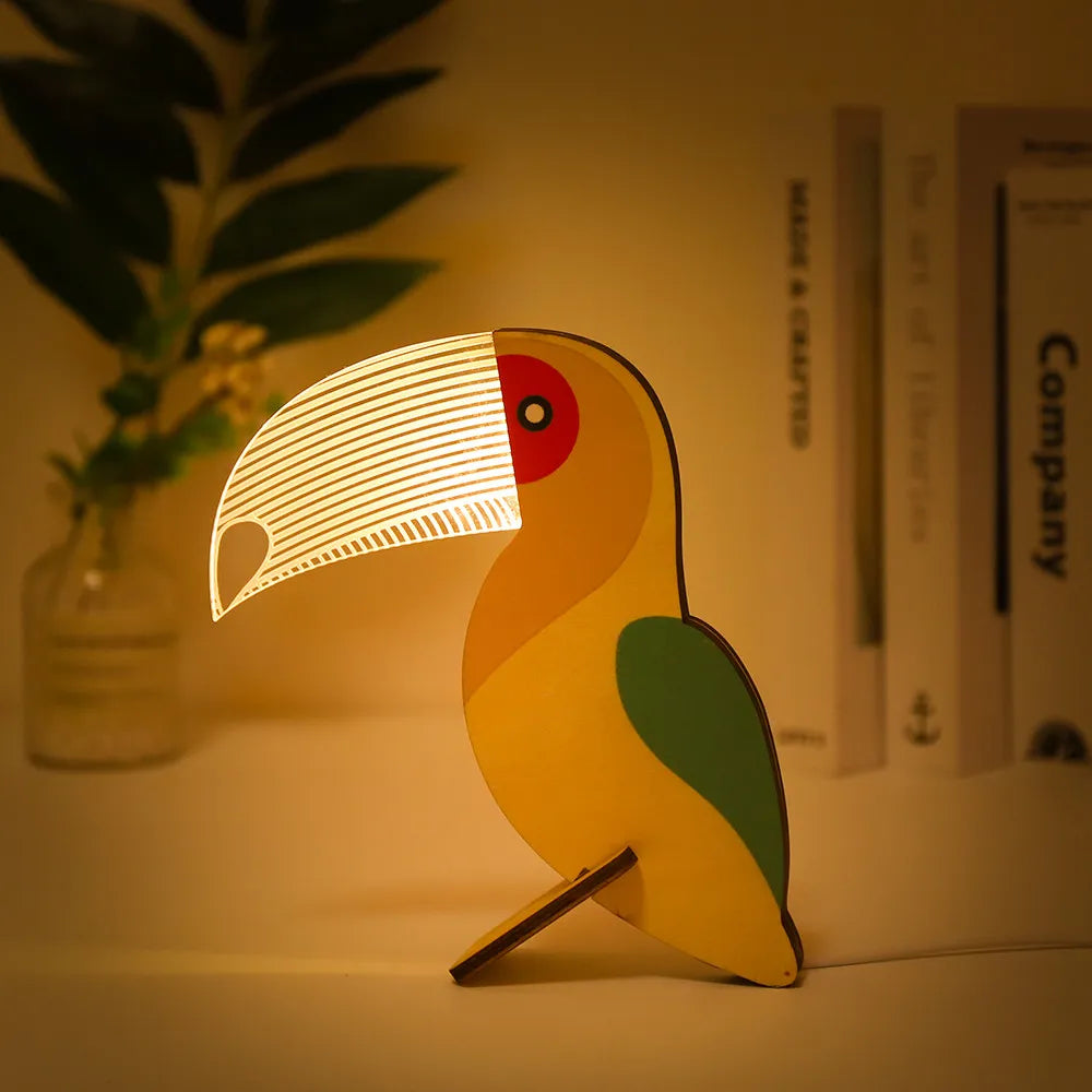 lampe de chevet enfant led bois acrylique usb veilleuse - vue 2 sur 17