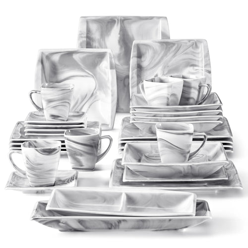 Service de table porcelaine effet marbre 32 pieces