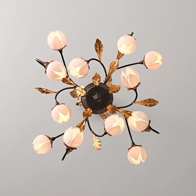 lustre antique avec abat-jour en forme de tulipe art - vue 5 sur 13