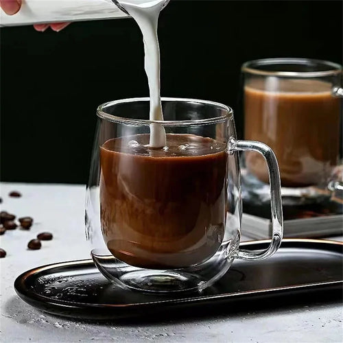 Tasse double paroi verre borosilicate avec anse thermique