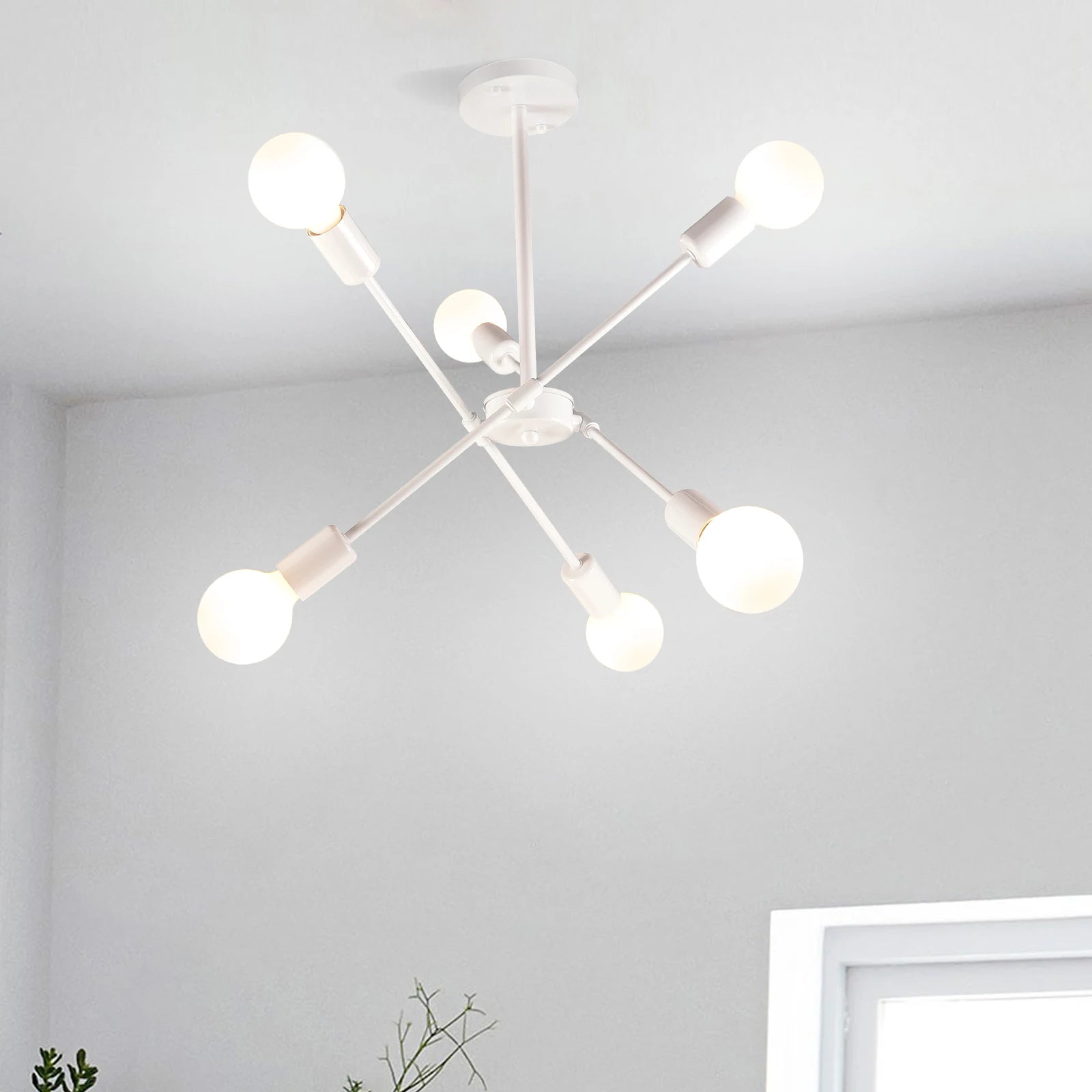 Plafonnier LED En Métal blanc à branches 6 lampes