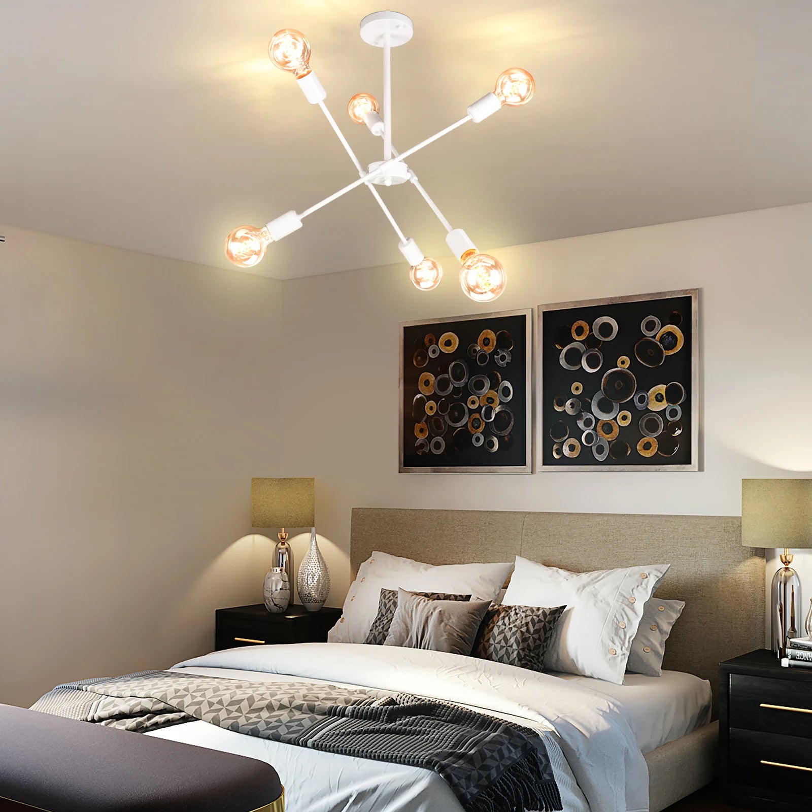 Plafonnier LED En Métal blanc à branches 6 lampes - vue 3 sur 5