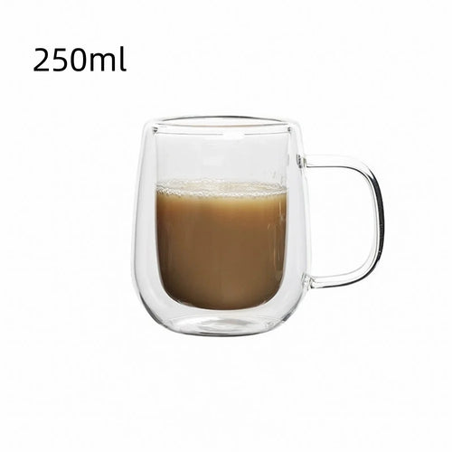 Tasse double paroi verre borosilicate avec anse thermique