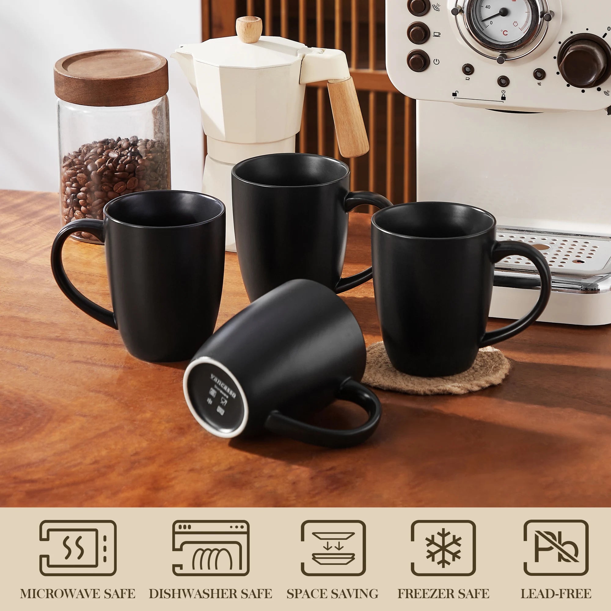 Ensemble tasses gres style marbre cafe cappuccino - vue 5 sur 7