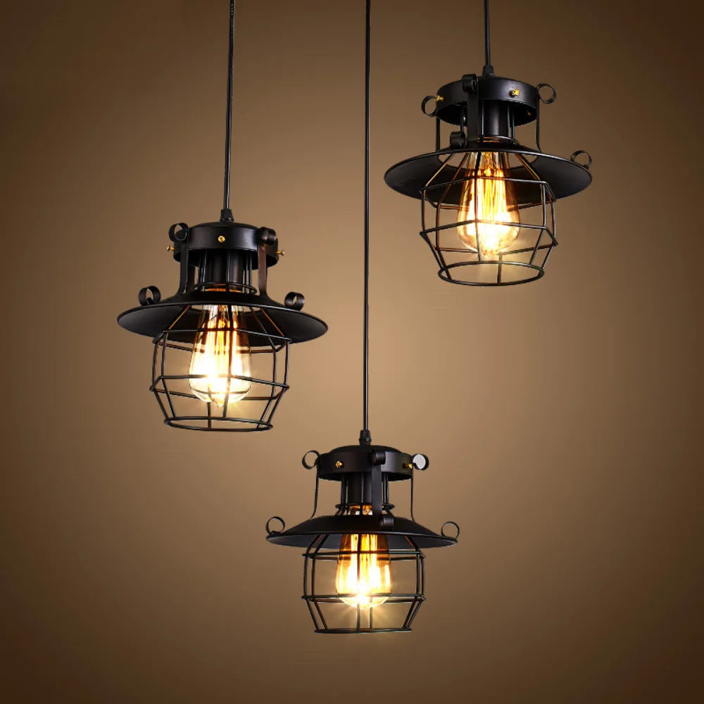 Suspension veilleuse vintage en métal style industriel nordique - vue 6 sur 7