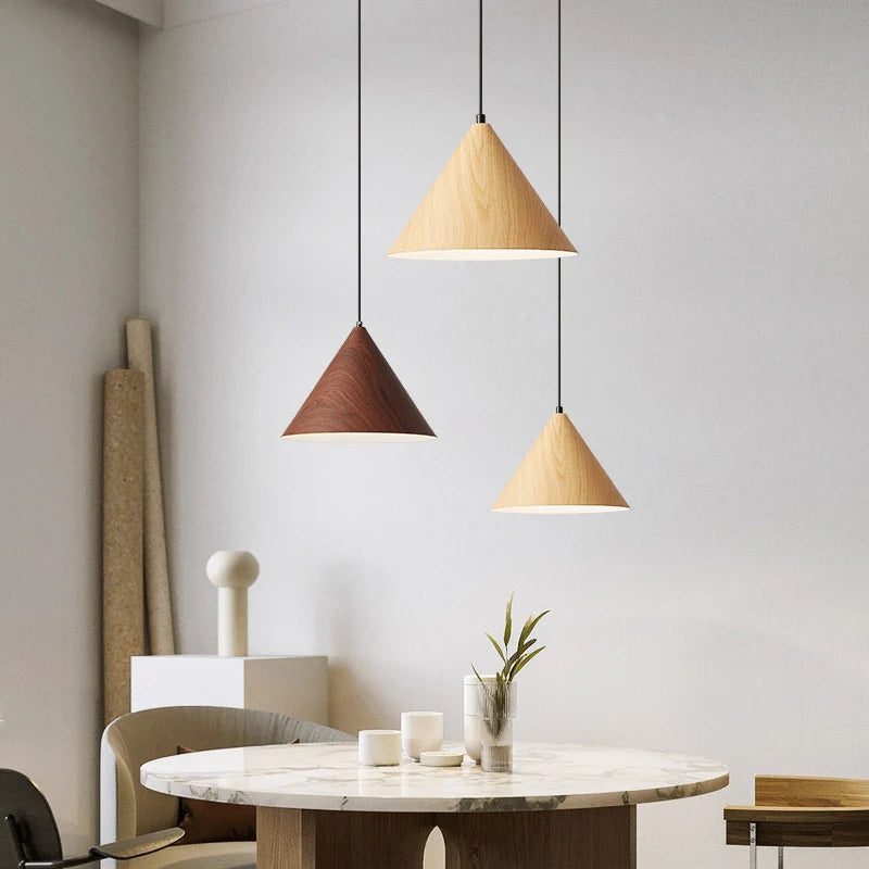 lustre nordique créatif grain de bois simple moderne vintage - vue 2 sur 8