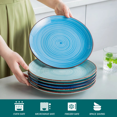 Ensemble assiettes grès motifs géométriques service complet