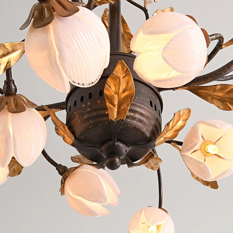 lustre antique avec abat-jour en forme de tulipe art - vue 6 sur 13