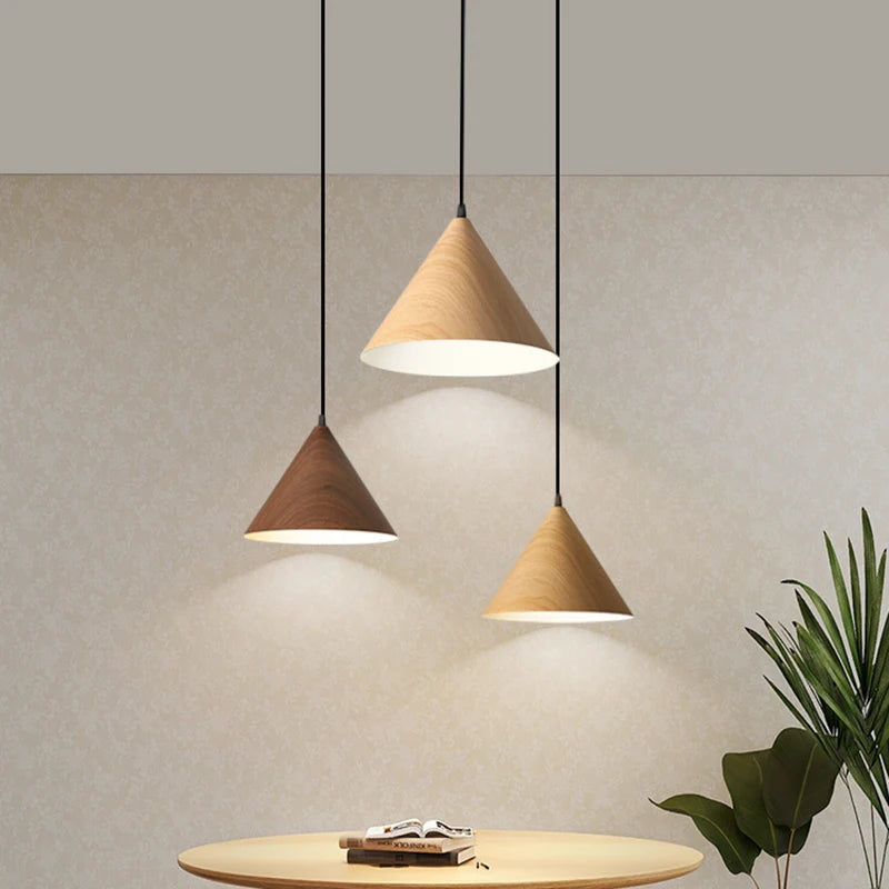 lustre nordique créatif grain de bois simple moderne vintage - vue 3 sur 8