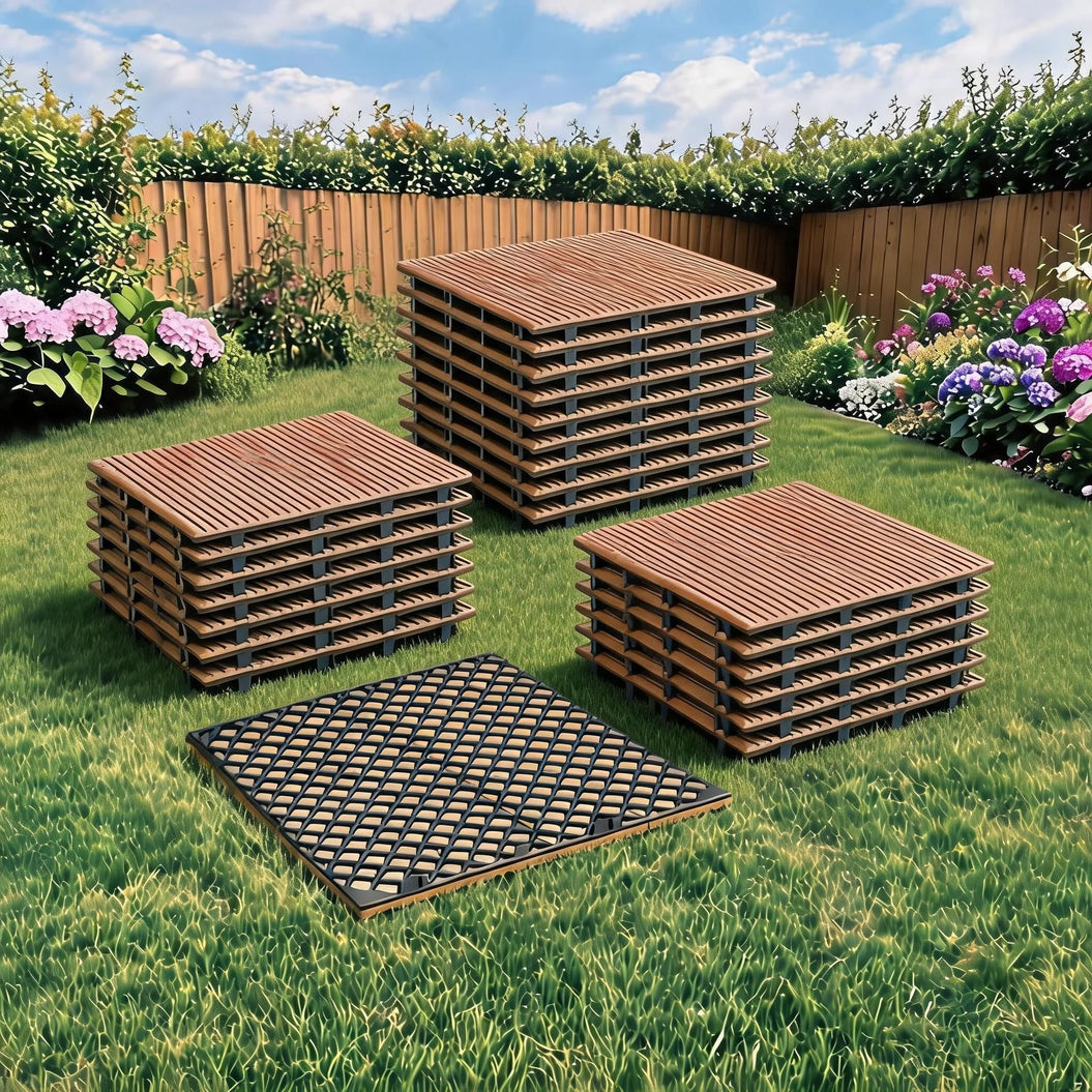 Dalles terrasse acacia clipsables antiderapant 30x30 balcon piscine