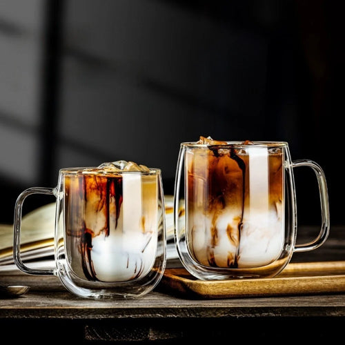 Tasse double paroi verre borosilicate avec anse thermique