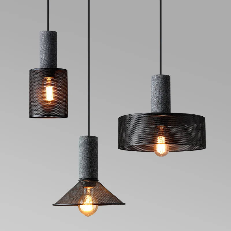 lampes suspendues en ciment pour loft industriel abat-jour en fer forgé