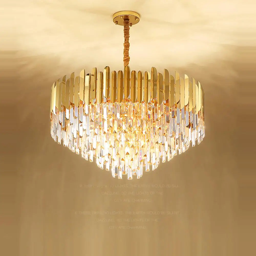 lustre en cristal design art déco en acier inoxydable avec éclairage led - vue 4 sur 19