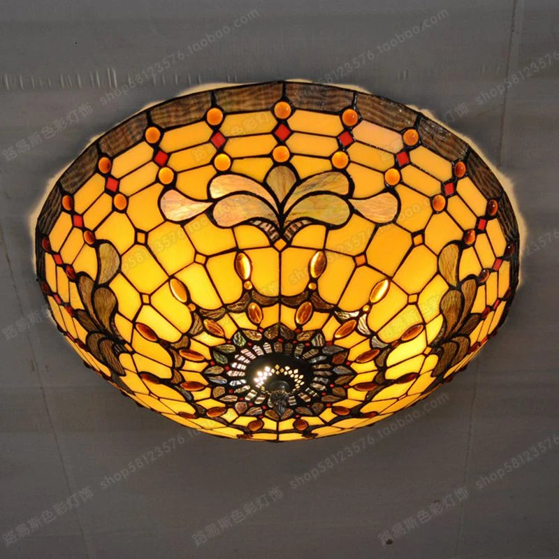 plafonnier européen en verre tiffany style rétro pour art ancien