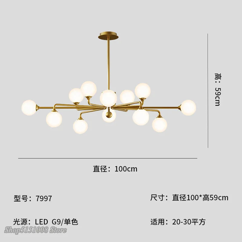 lustre verre led nordique salon lampe intérieur suspension branche