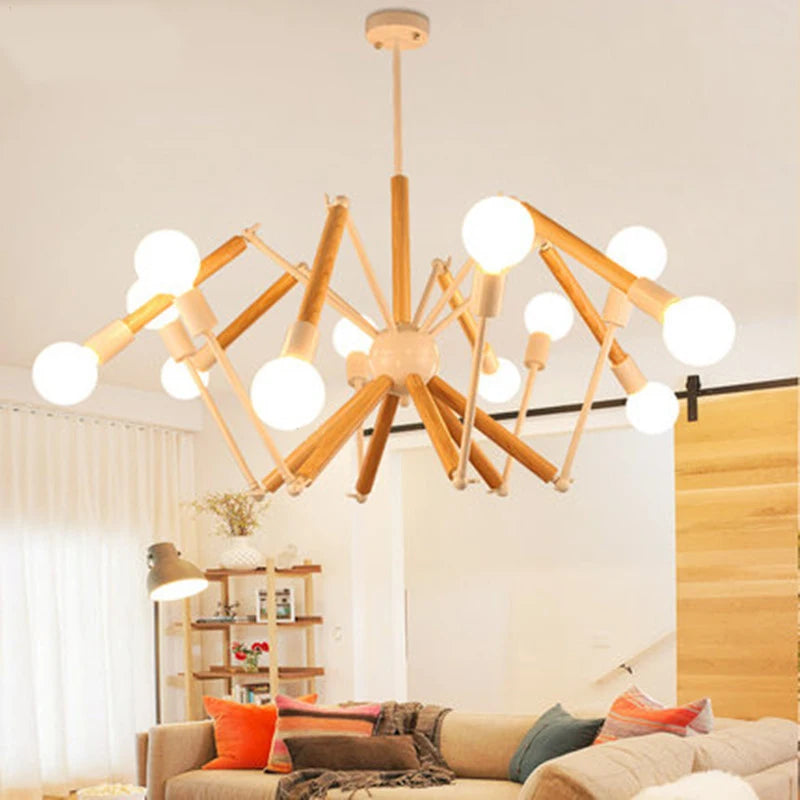 lustre en bois massif style moderne lampe araignée créative post-moderne