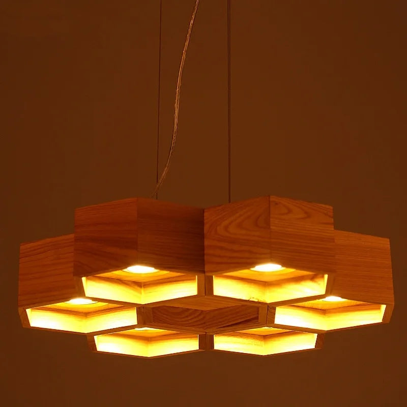 Plafonnier Led en forme de ruche en bois massif - vue 3 sur 11